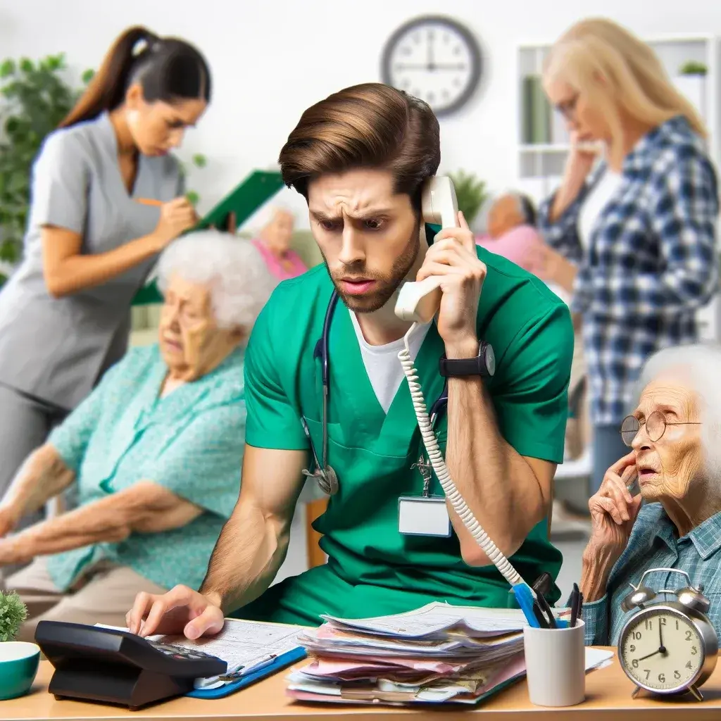 Eine Pflegefachkraft in grüner Kleidung zeigt tiefe Nachdenklichkeit, symbolisch für moralischen Stress in der Pflege.