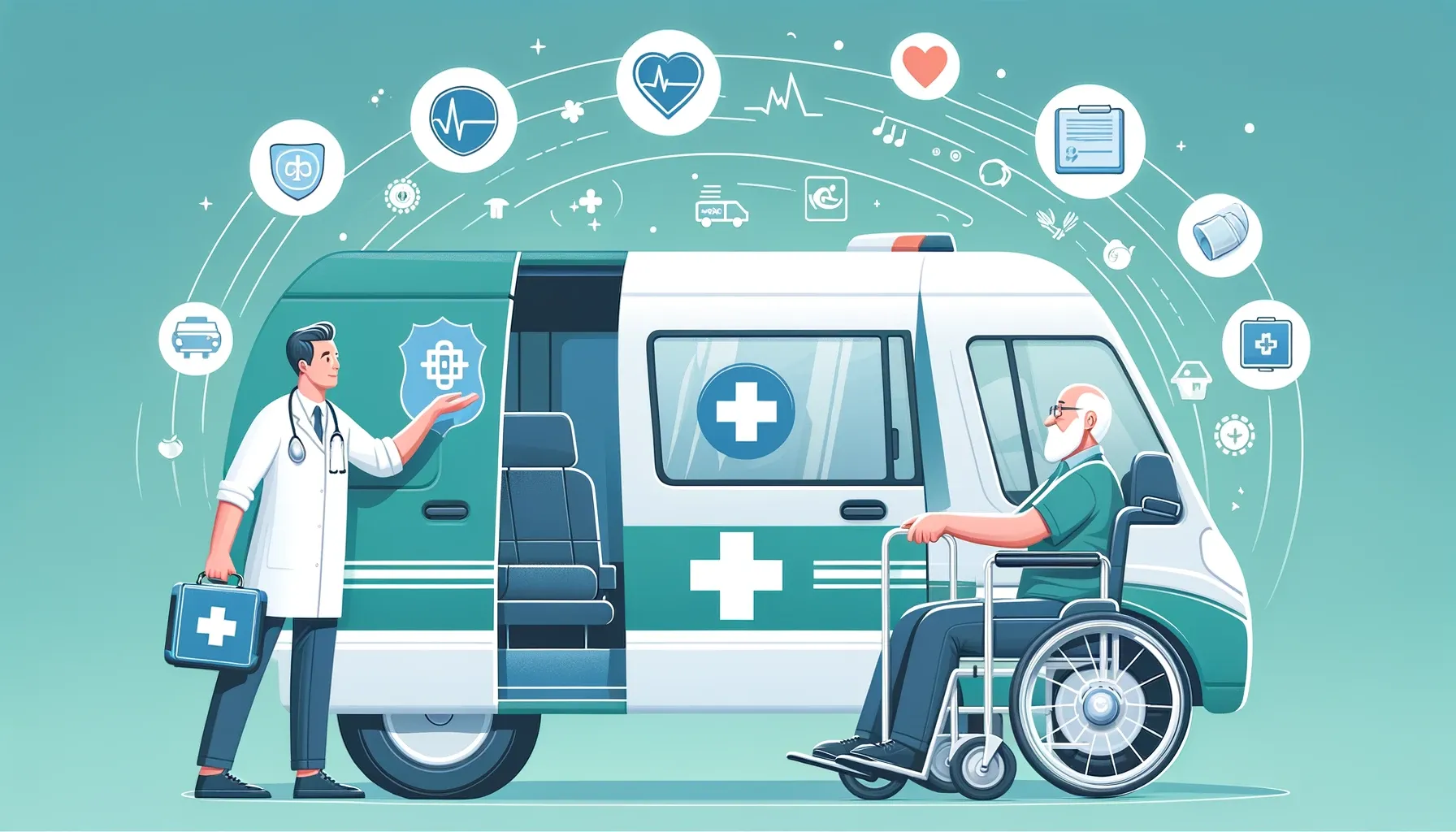 Ambulanter Pflegedienst hilft älterem Patienten beim Einsteigen in ein Fahrzeug