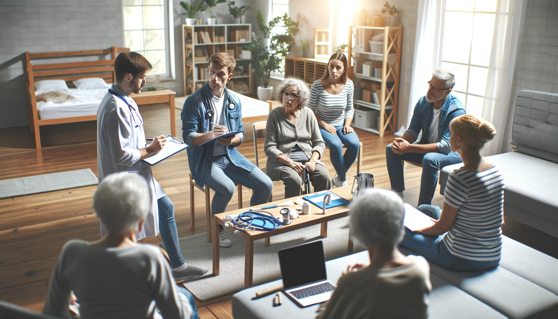 Gruppe lernt Wohnungsumgestaltung im Workshop für hauswirtschaftliche Pflege, betont Wichtigkeit der Ausbildung und Qualifikation.