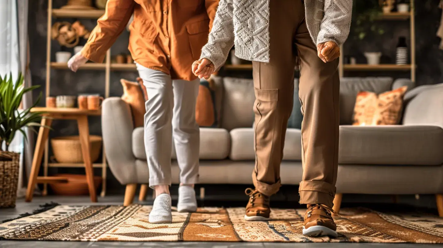 Ältere Person macht Übungen zu Hause mit Pflegekraft