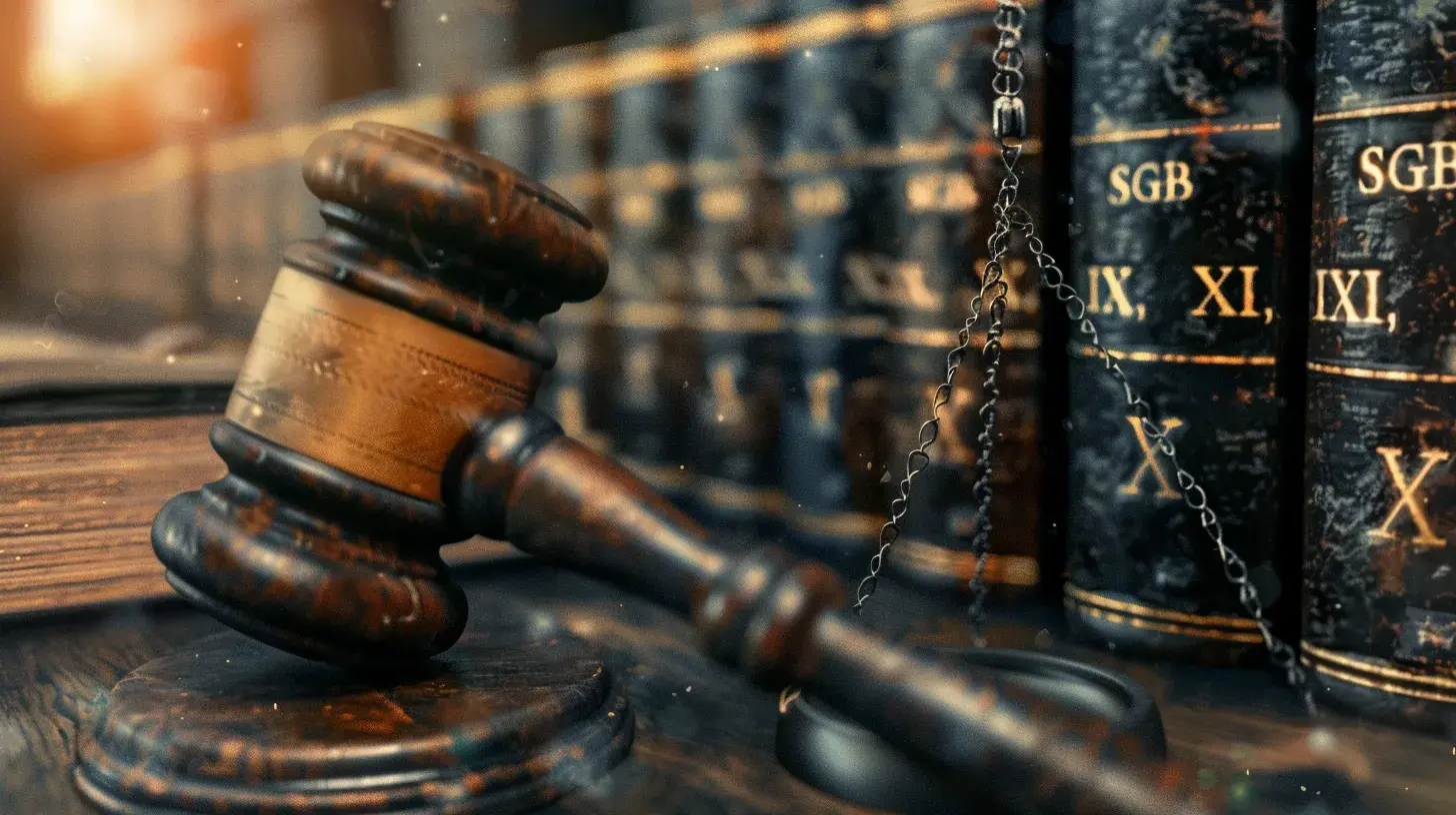 Richterhammer neben Gesetzbüchern "SGB V, IX, XI, XII"