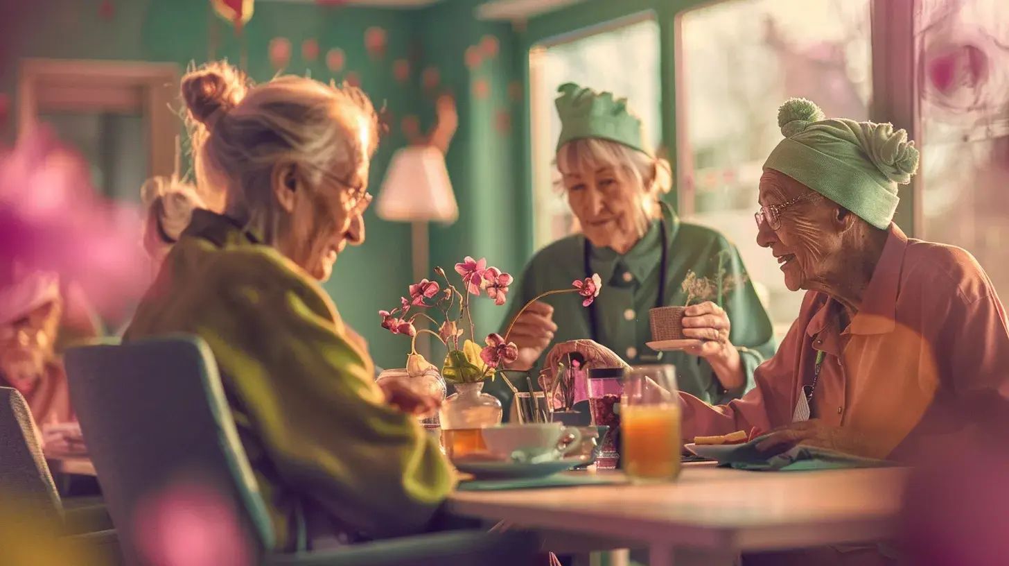 Senioren genießen Kaffee und Gesellschaft im Pflegeheim